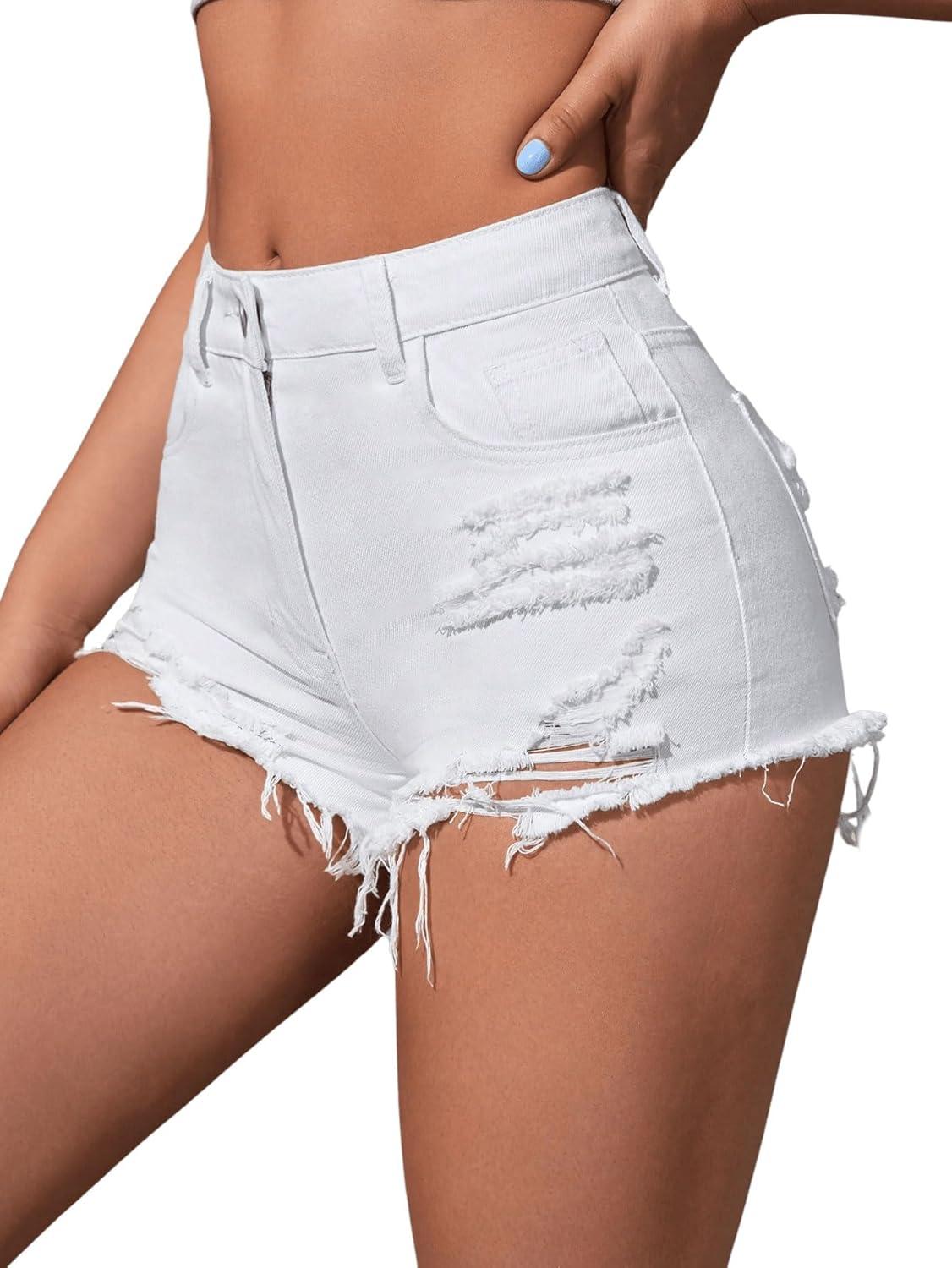Women's Plain Ripped Raw Hem Denim Shorts Petite XXS: casual Wear